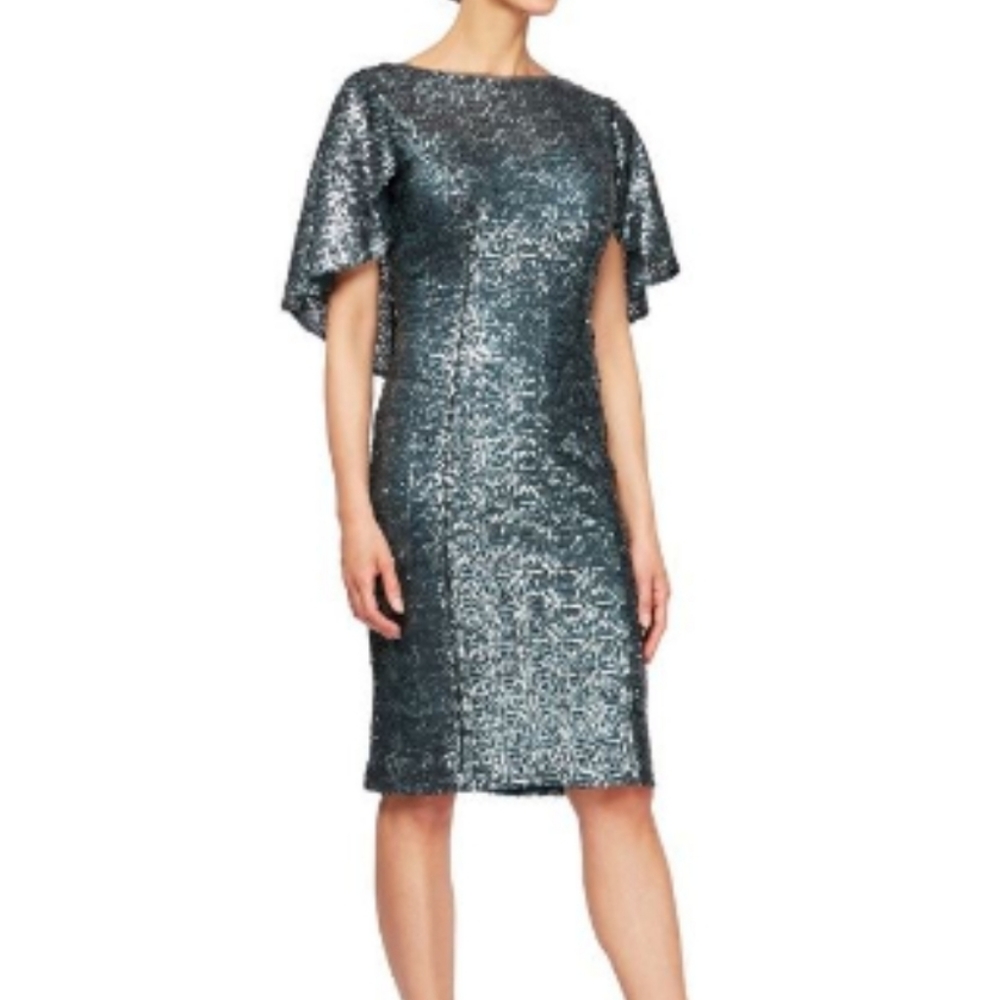 Alex‎ Evenings Dress Sequins Cape Sleeves Size 6